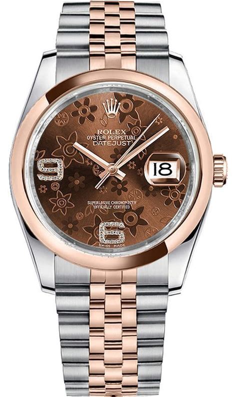 rolex datejust 36 chocolate dial with floral motif luxury